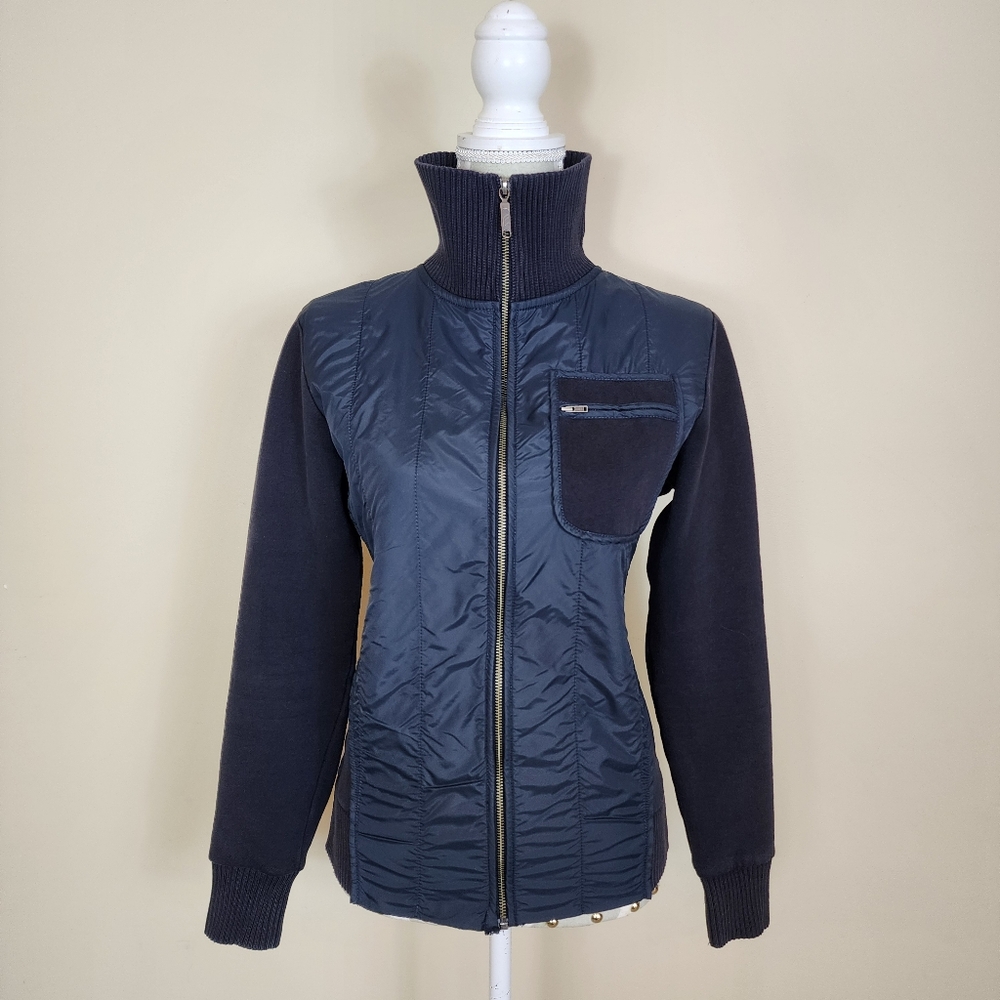 FCUK Hybrid Quilted Jacket Size Small Fleece Lined Navy Blue